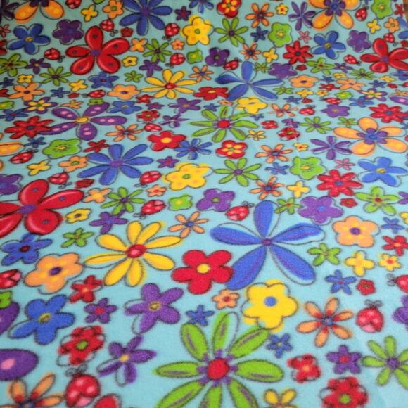 Bright Floral Fleece Fabric 51"x36" Blue Red Green Yellow Sewing Crafts Flowers - Picture 1 of 14